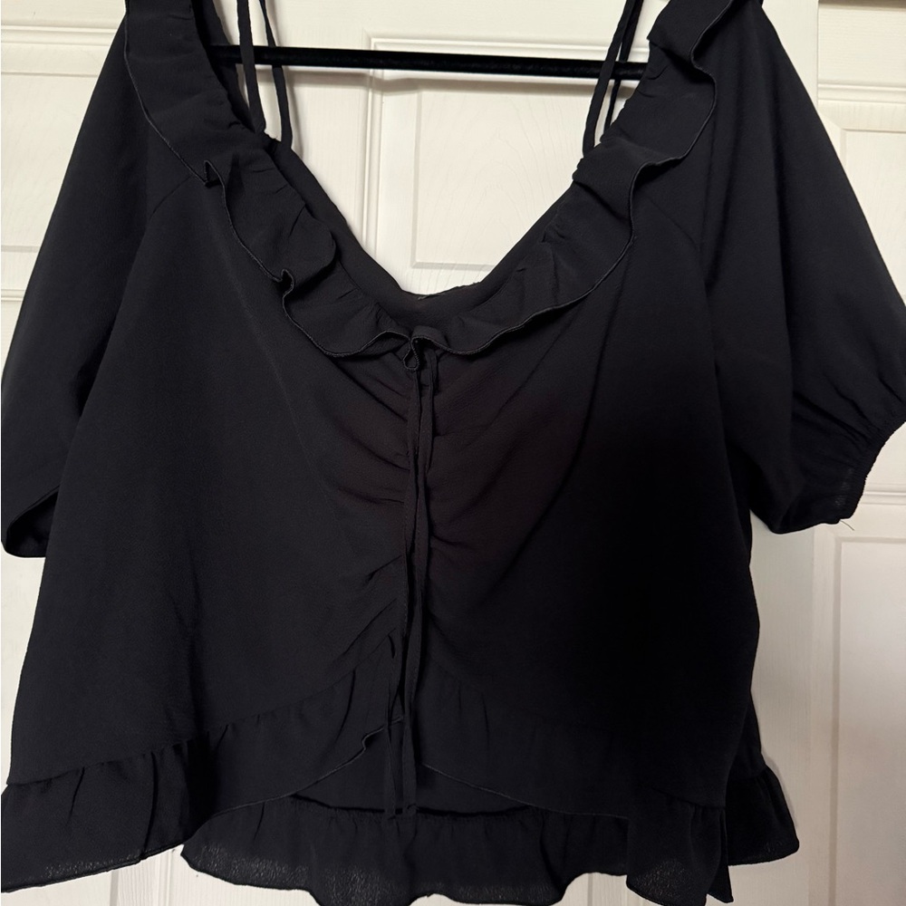 * Black and Hot Pink Ruffle Women's Top Size 18